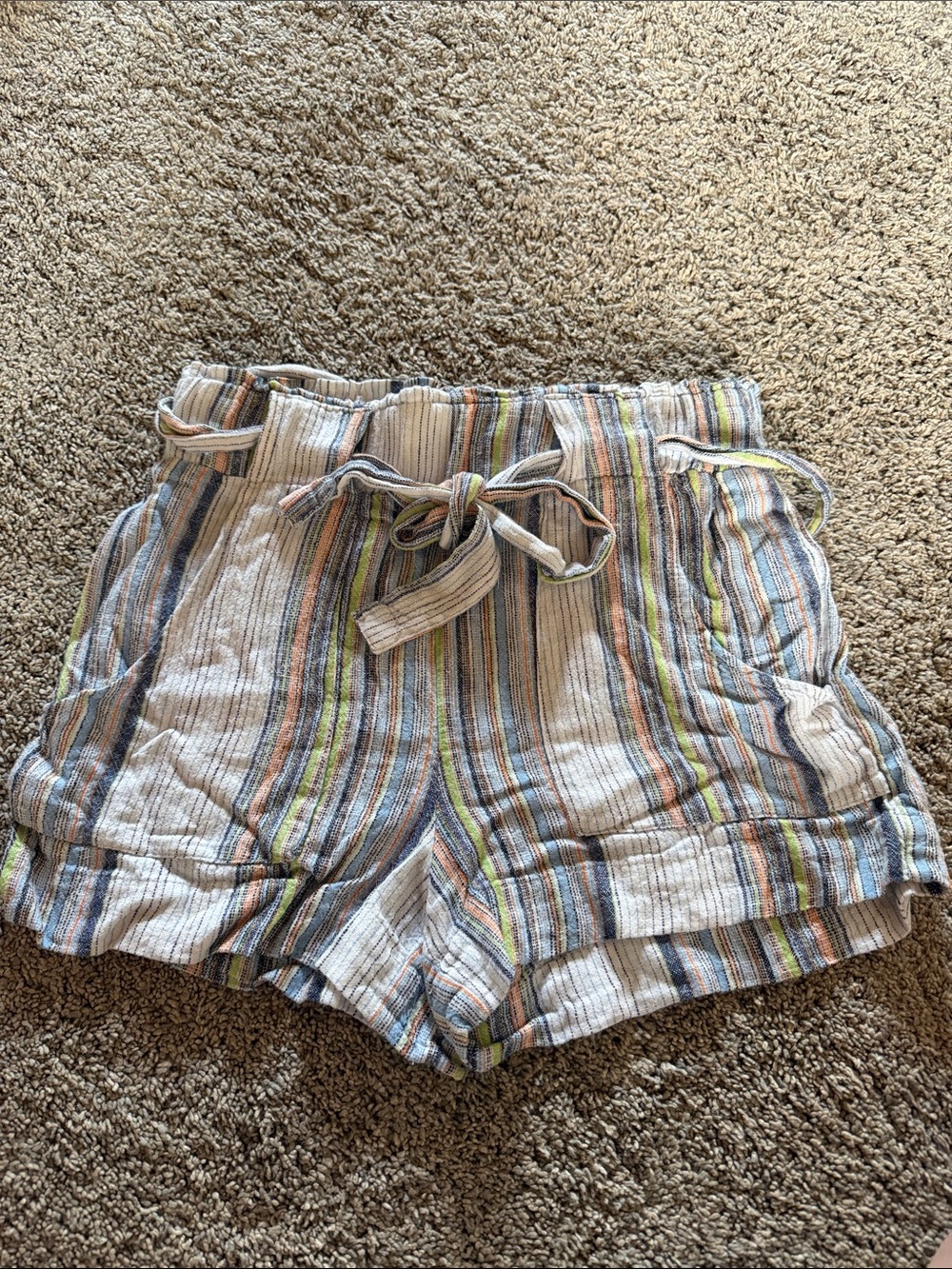 Indigo Rein White Multicolor Striped Drawstring Shorts